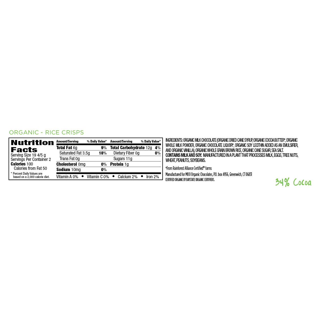 Rice Crisps & Milk Chocolate Large Bar (Organic)