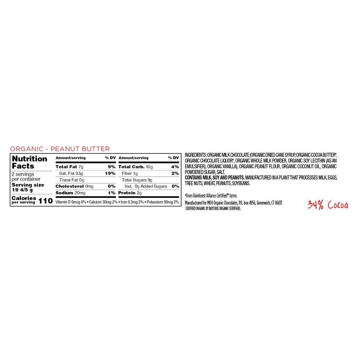 Peanut Butter & Milk Chocolate Large Bar (Organic)