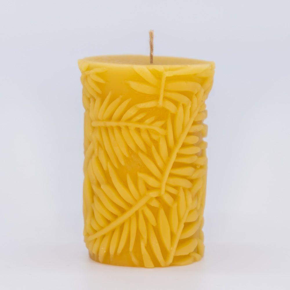 Syrup-free Carniolan Beeswax Candle Cylinder with Leaves - Nutrient Farm