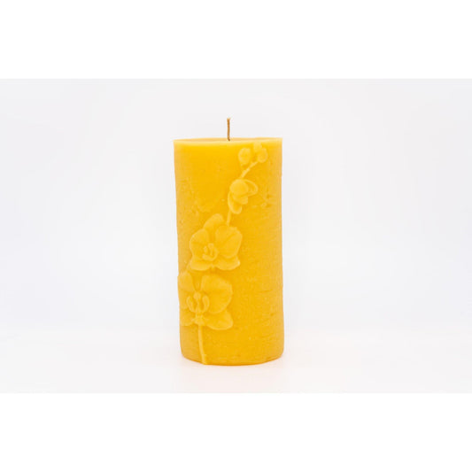Syrup-free Carniolan Beeswax Candle Cylinder with Orchid Large - Nutrient Farm