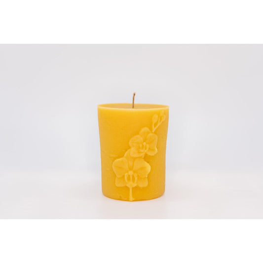 Syrup-free Carniolan Beeswax Candle Cylinder with Orchid Small - Nutrient Farm