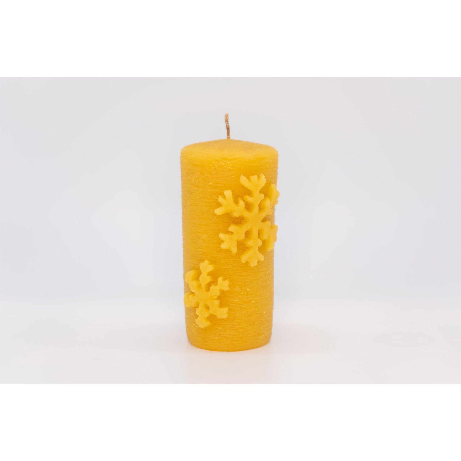 Syrup-free Carniolan Beeswax Candle Cylinder with Snowflake - Nutrient Farm